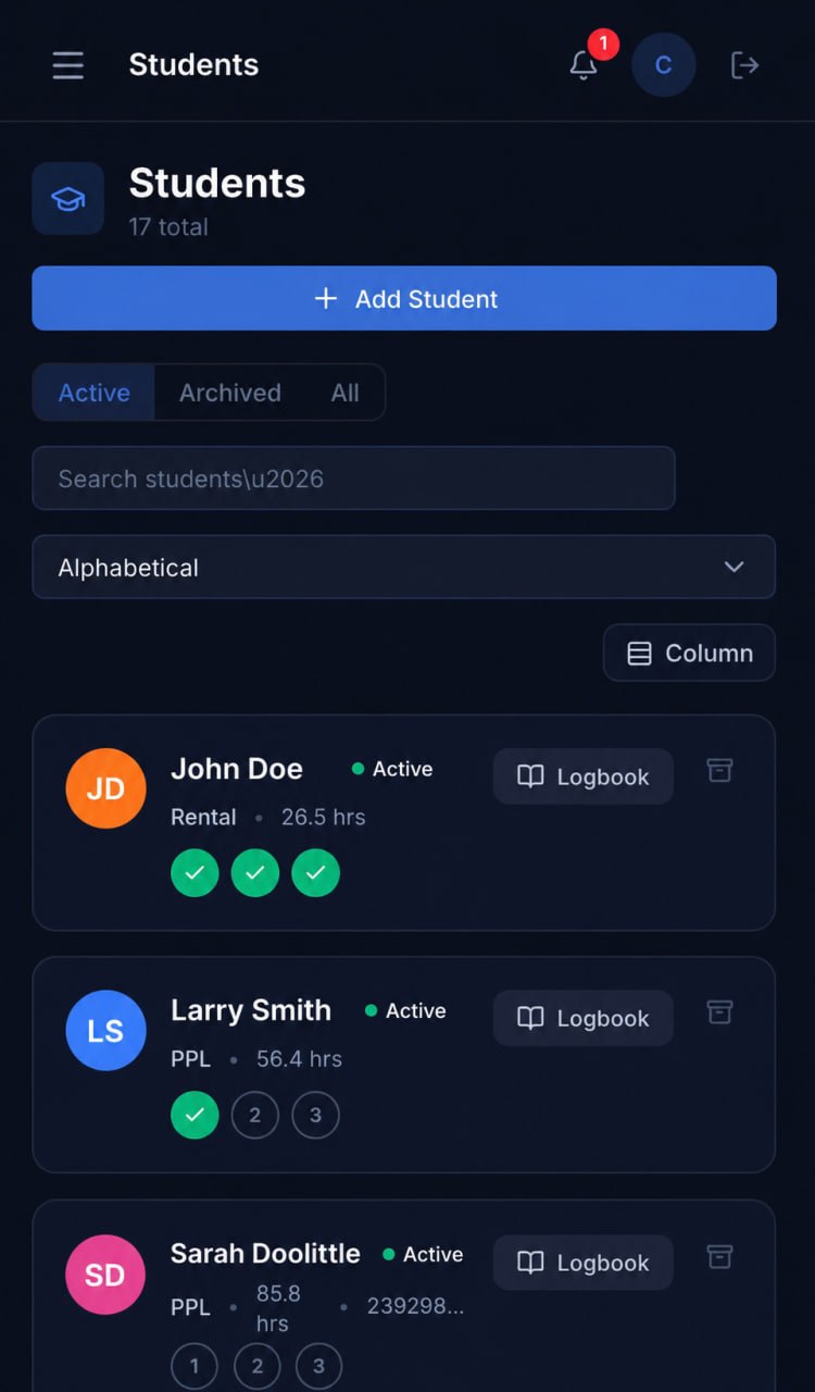 StratusLog mobile students dashboard